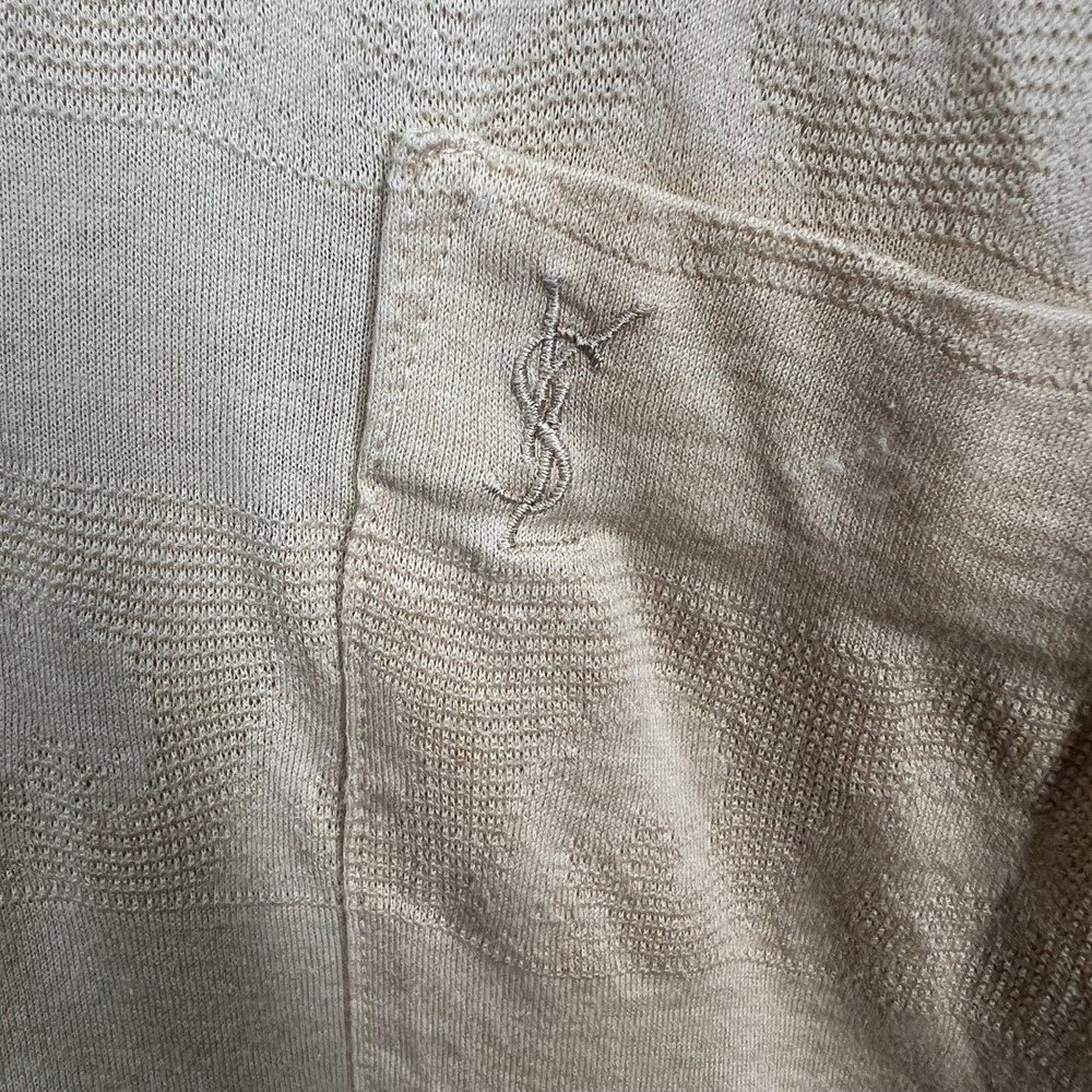 YSL Yves Saint Laurent Polo Shirt Mens L Yellow Vintage 90s Knit Logo Pocket EUC - Picture 3 of 9